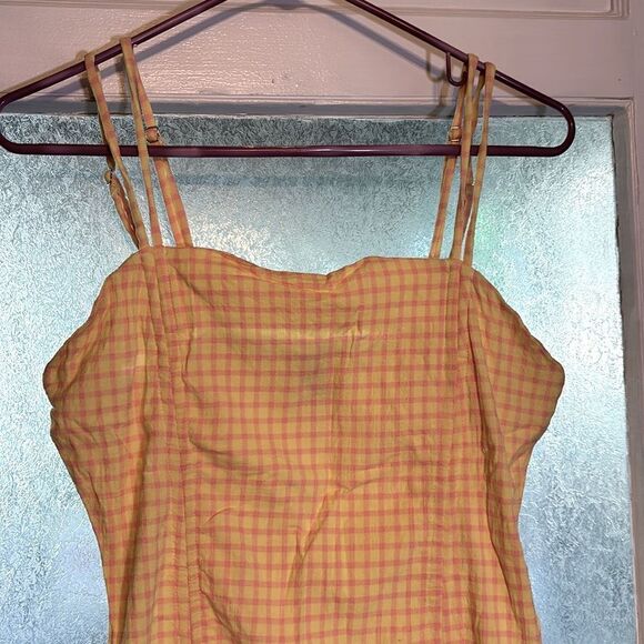 Wild Fable Women’s Yellow and Pink Gingham Patterned Spaghetti Strap Dress L - Picture 3 of 6